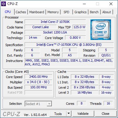 The Intel Comet Lake Core i9-10900K, i7-10700K, i5-10600K CPU